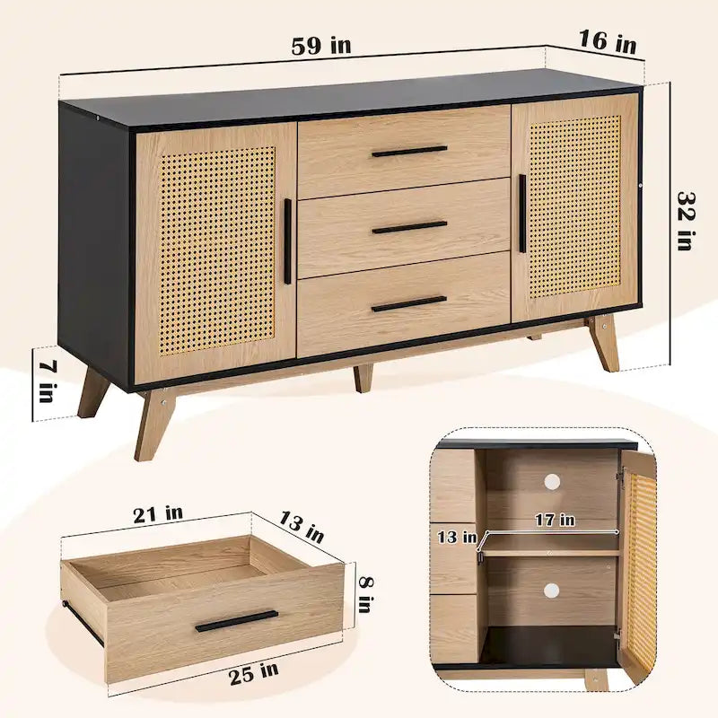59 inch rattan storage cabinet