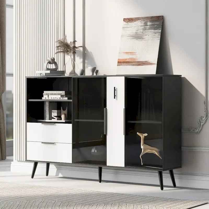 55.1 Two-door Storage Cabinet with Two Drawers and Metal Handles