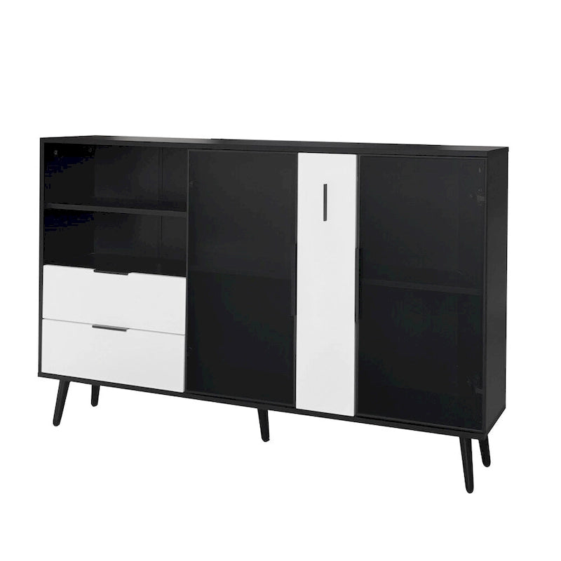 55.1 Two-door Storage Cabinet with Two Drawers and Metal Handles