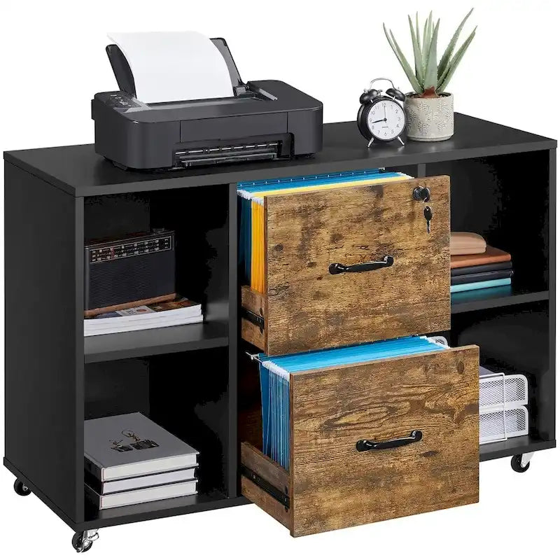 Yaheetech Mobile File Storage Cabinet with 2 Drawers and 4 Shelves