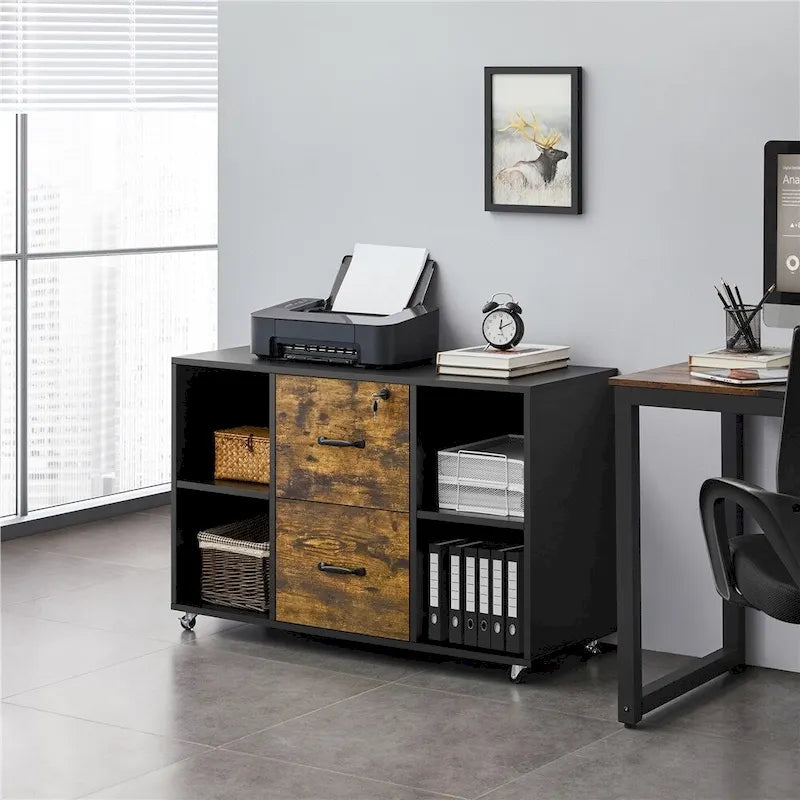 Yaheetech Mobile File Storage Cabinet with 2 Drawers and 4 Shelves
