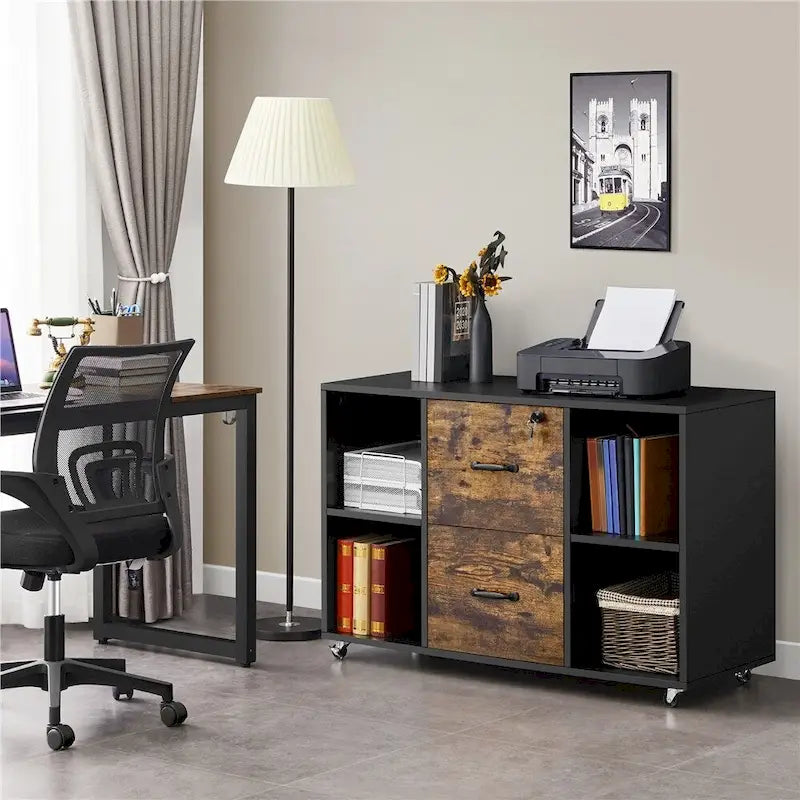 Yaheetech Mobile File Storage Cabinet with 2 Drawers and 4 Shelves