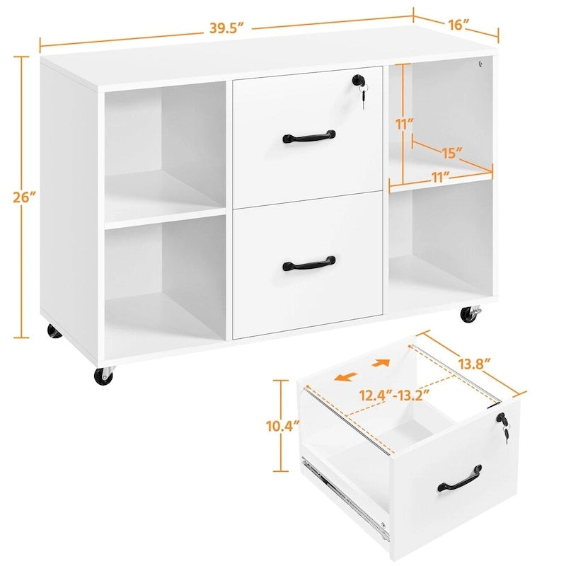 Yaheetech Mobile File Storage Cabinet with 2 Drawers and 4 Shelves