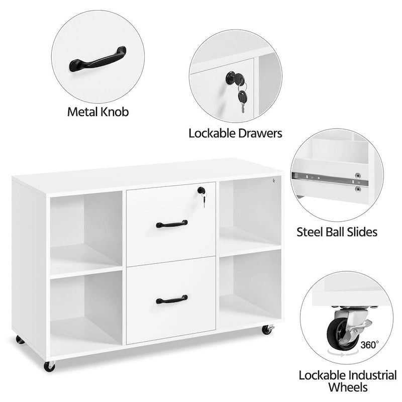 Yaheetech Mobile File Storage Cabinet with 2 Drawers and 4 Shelves