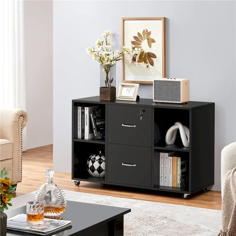 Yaheetech Mobile File Storage Cabinet with 2 Drawers and 4 Shelves