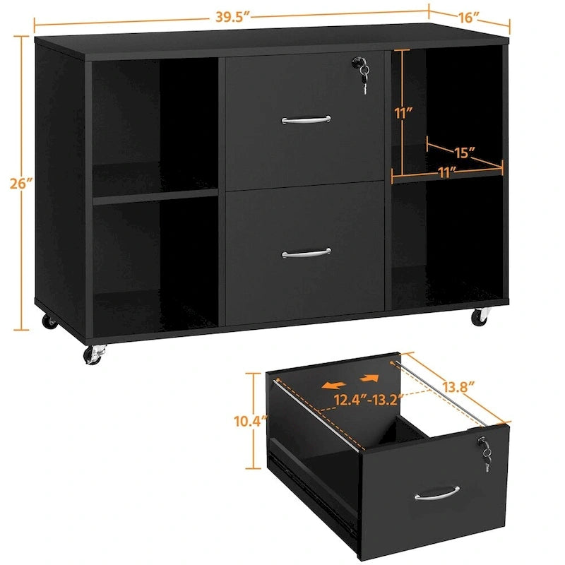 Yaheetech Mobile File Storage Cabinet with 2 Drawers and 4 Shelves