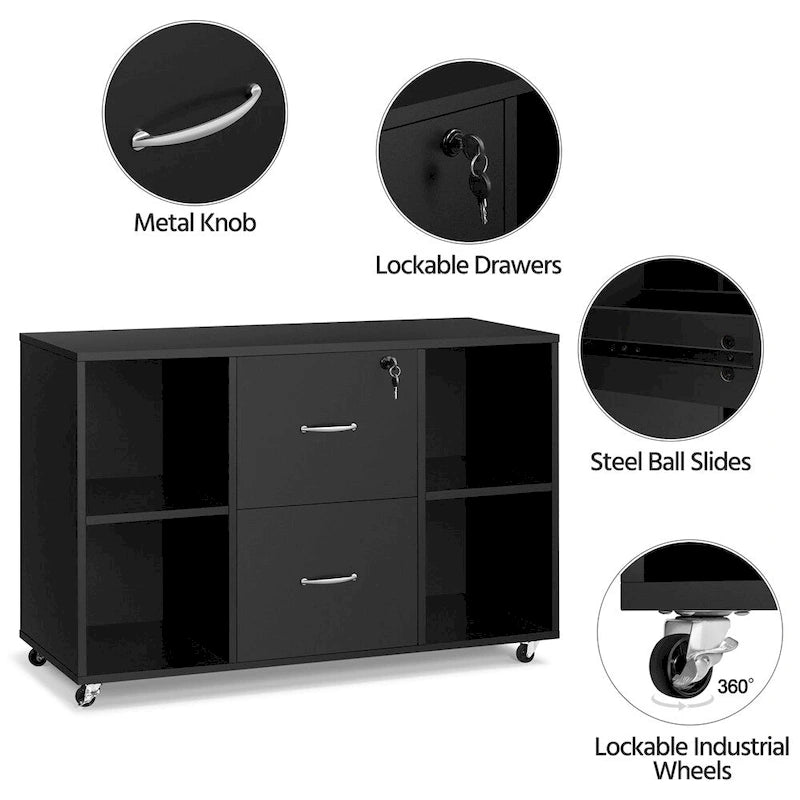 Yaheetech Mobile File Storage Cabinet with 2 Drawers and 4 Shelves