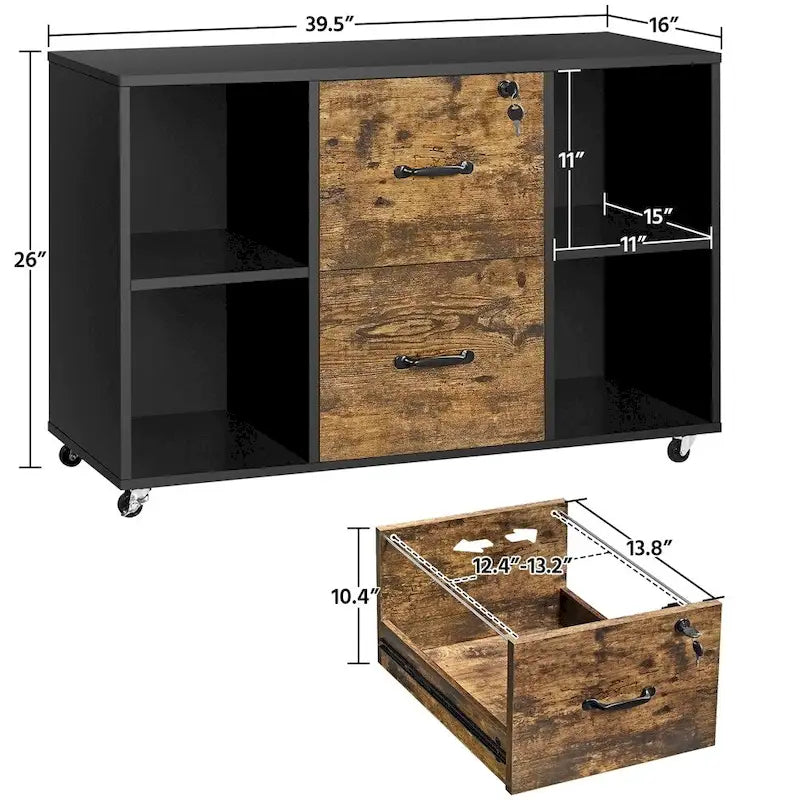 Yaheetech Mobile File Storage Cabinet with 2 Drawers and 4 Shelves