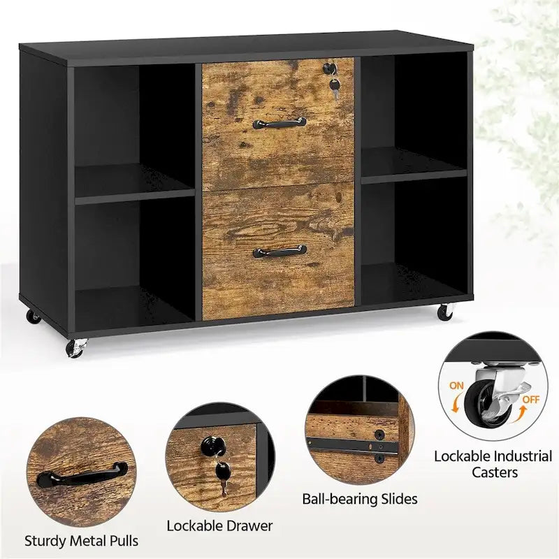Yaheetech Mobile File Storage Cabinet with 2 Drawers and 4 Shelves