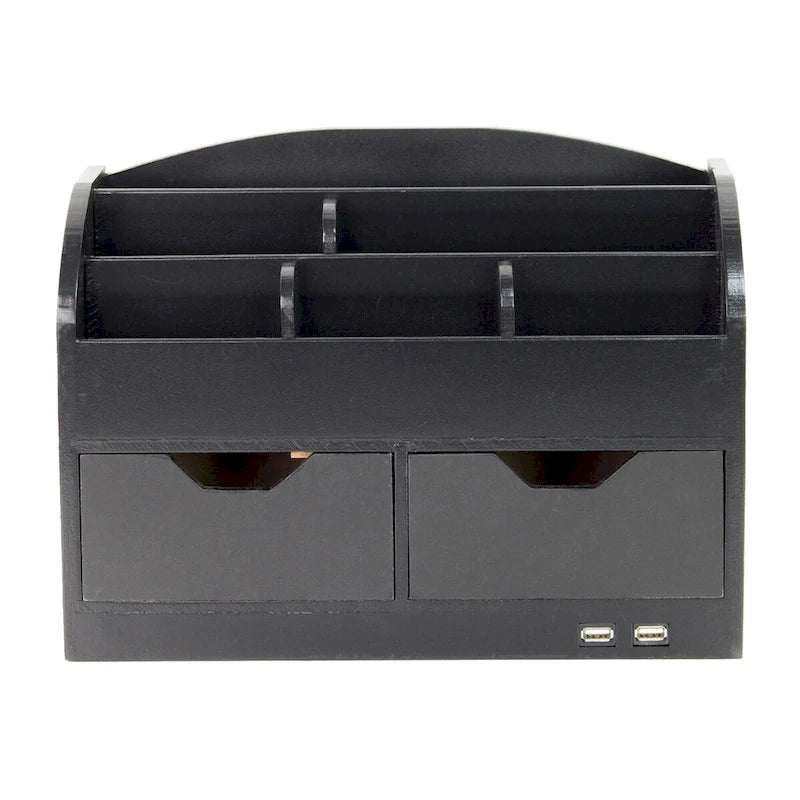 All-in-One USB charging 8 Compartments Desk Organizer - Black