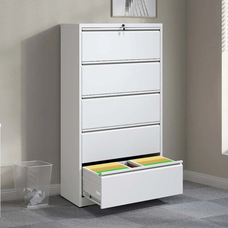 5 Drawer Metal Lateral File Cabinet with Lock for Legal/Letter/A4/F4