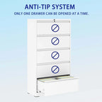 5 Drawer Metal Lateral File Cabinet with Lock for Legal/Letter/A4/F4