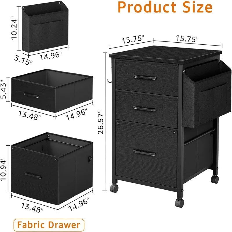 Small File Cabinets for Home Office - 3 Drawer Filing Cabinet - 15.68D x 15.3W x 26.6H
