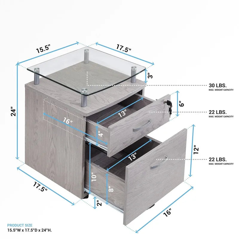 Rolling File Cabinet with Glass Top