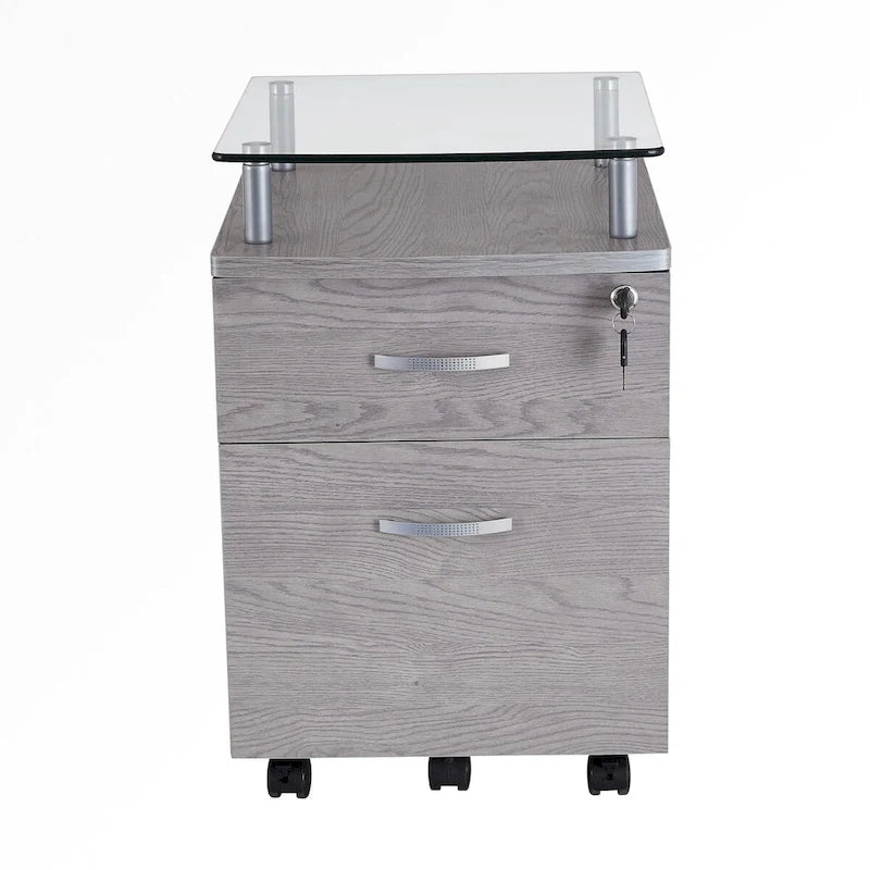 Rolling File Cabinet with Glass Top