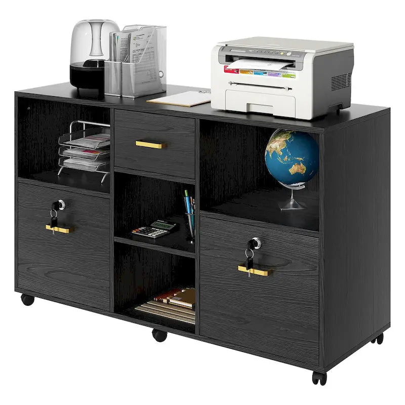 3-Drawer Wood File Cabinet with Lock