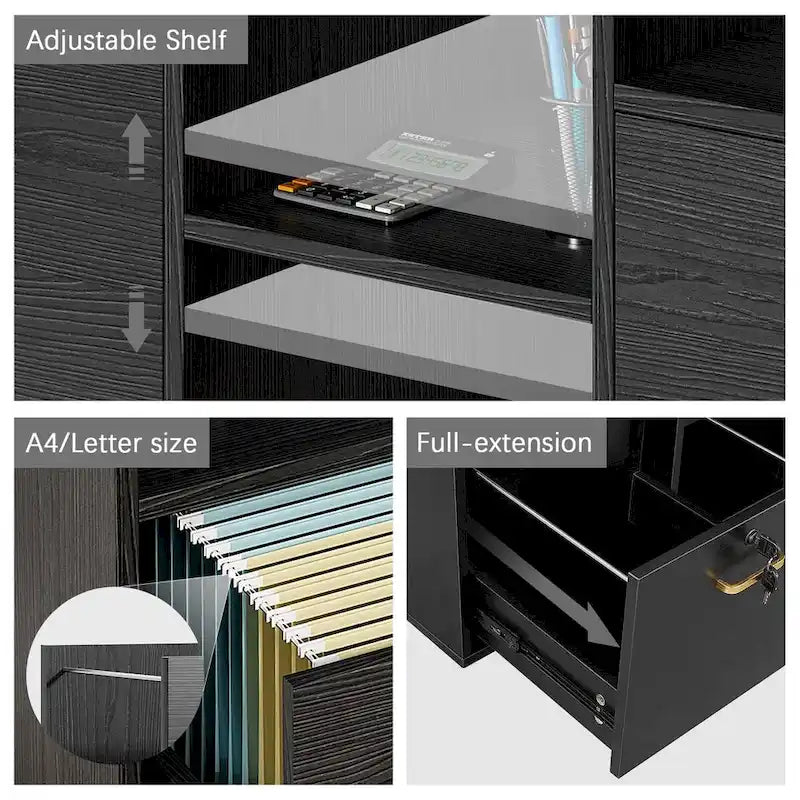 3-Drawer Wood File Cabinet with Lock