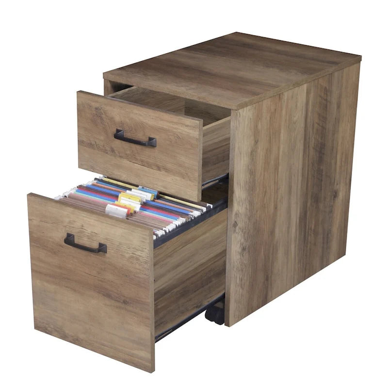 Saint Birch Alaska Rustic Oak Mobile File Cabinet with Two Drawers
