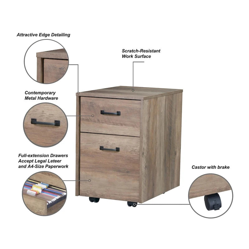 Saint Birch Alaska Rustic Oak Mobile File Cabinet with Two Drawers
