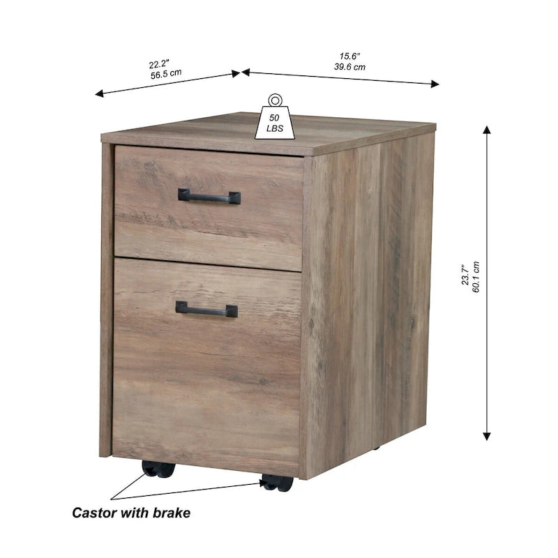 Saint Birch Alaska Rustic Oak Mobile File Cabinet with Two Drawers