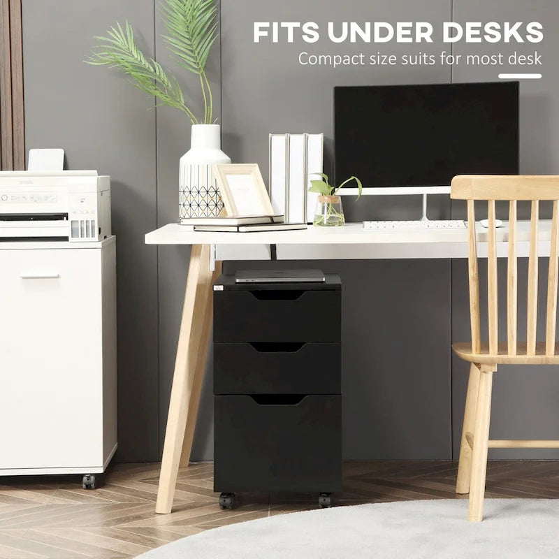 3 Drawer Mobile File Cabinet, Rolling Printer Stand, Vertical Filing Cabinet, Black