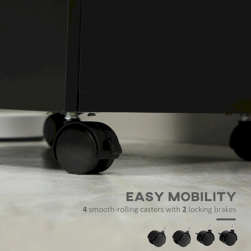 3 Drawer Mobile File Cabinet, Rolling Printer Stand, Vertical Filing Cabinet, Black