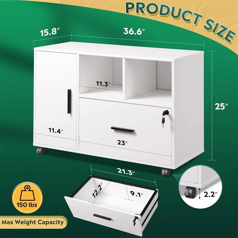 1-Drawer Wood Lateral Filing Cabinet - 15.8D x 36.6W x 25H