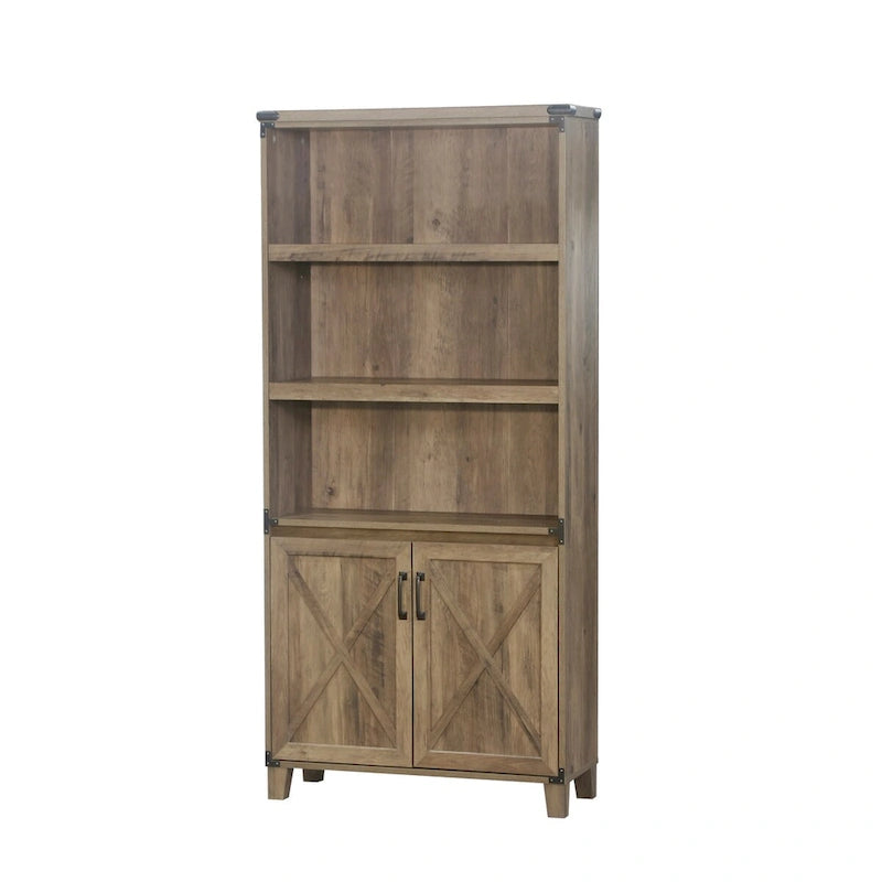 Oxford Farmhouse Rustic Oak 2-Door Bookcase - 12W x 30.7D x 67.4H