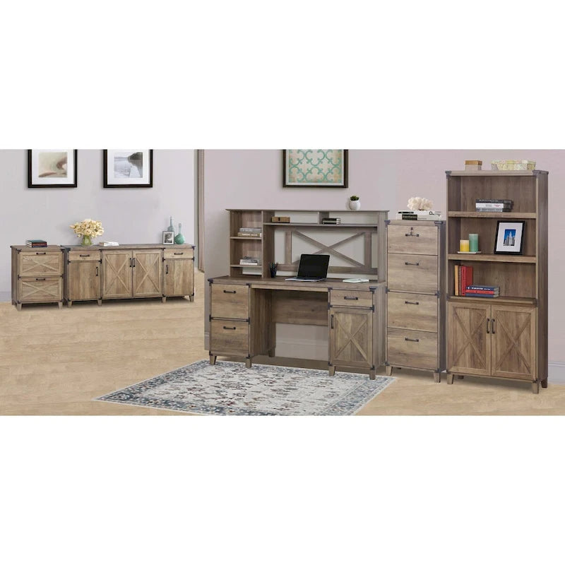 Oxford Farmhouse Rustic Oak 2-Door Bookcase - 12W x 30.7D x 67.4H