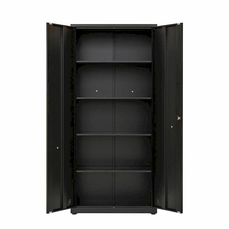 High Storage Cabinet with 2 Doors and 4 Partitions for 5 Separate Storage Spaces