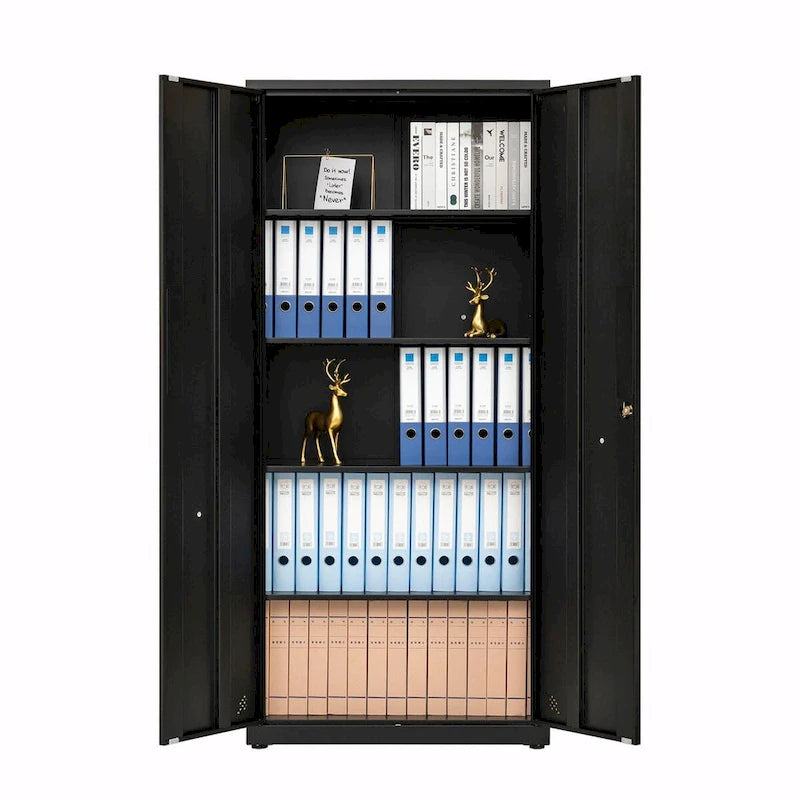 High Storage Cabinet with 2 Doors and 4 Partitions for 5 Separate Storage Spaces