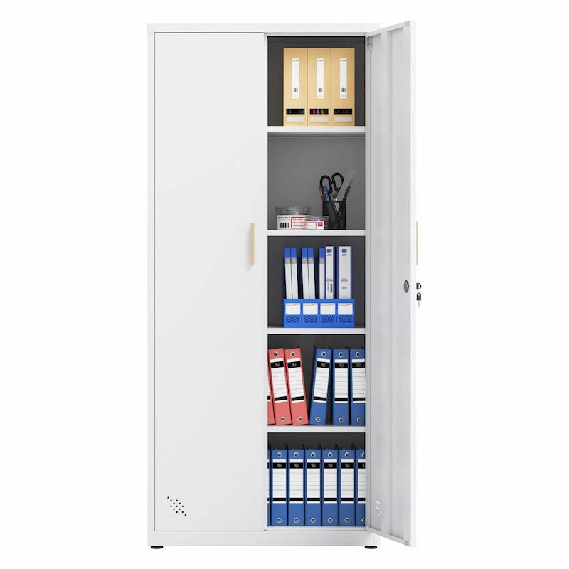 High Storage Cabinet with 2 Doors and 4 Partitions for 5 Separate Storage Spaces
