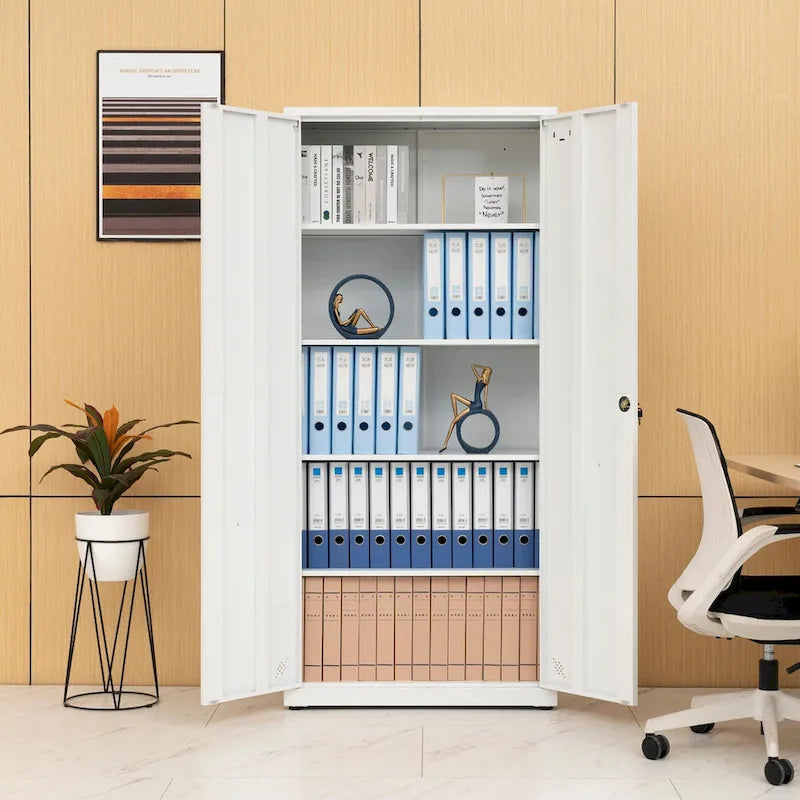 High Storage Cabinet with 2 Doors and 4 Partitions for 5 Separate Storage Spaces