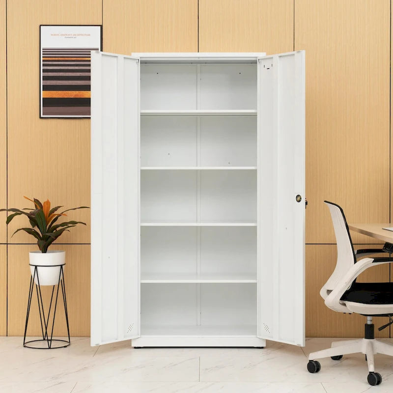 High Storage Cabinet with 2 Doors and 4 Partitions for 5 Separate Storage Spaces