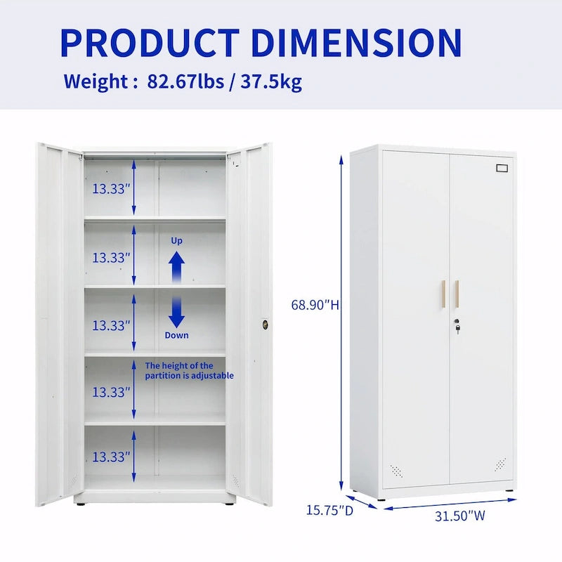 High Storage Cabinet with 2 Doors and 4 Partitions for 5 Separate Storage Spaces