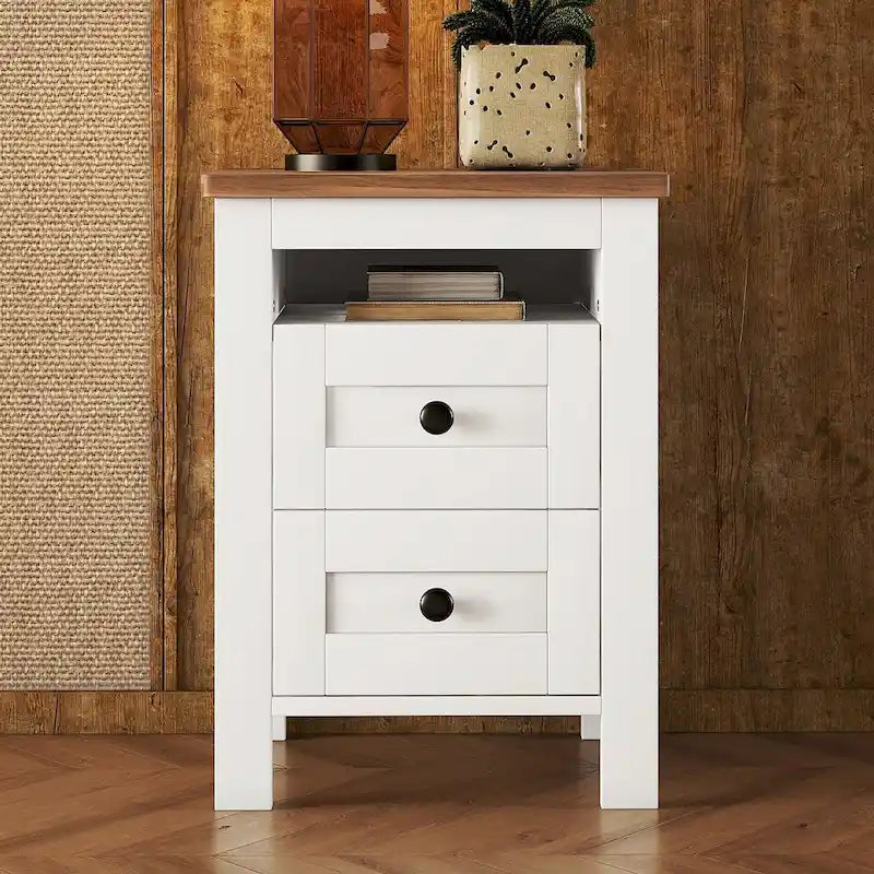 2-Drawer Farmhouse Wooden Storage Cabinet