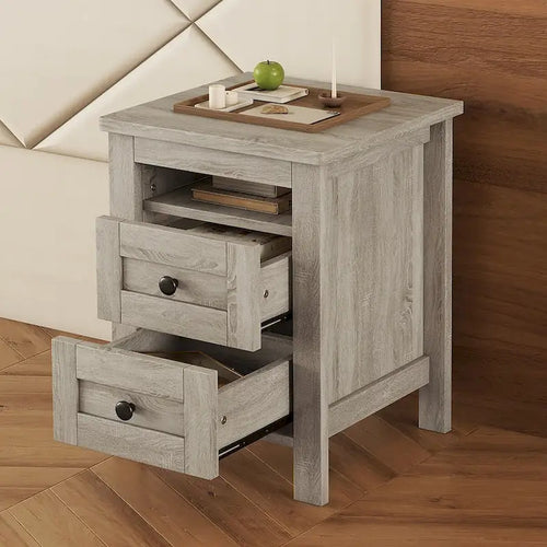 2-Drawer Farmhouse Wooden Storage Cabinet