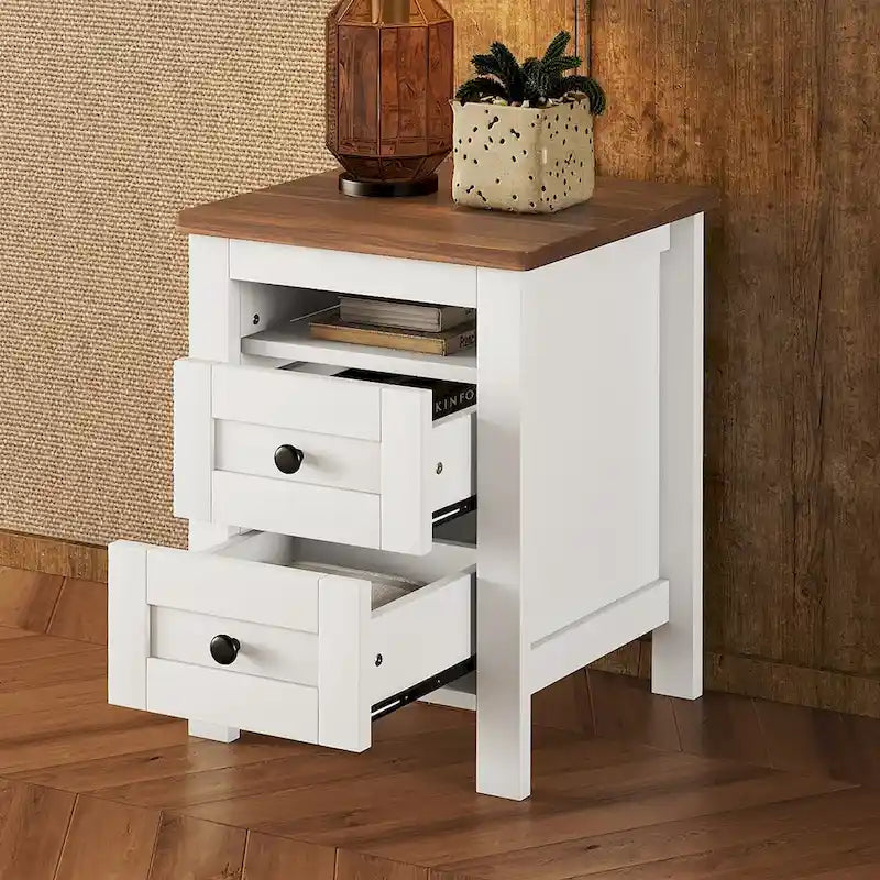 2-Drawer Farmhouse Wooden Storage Cabinet
