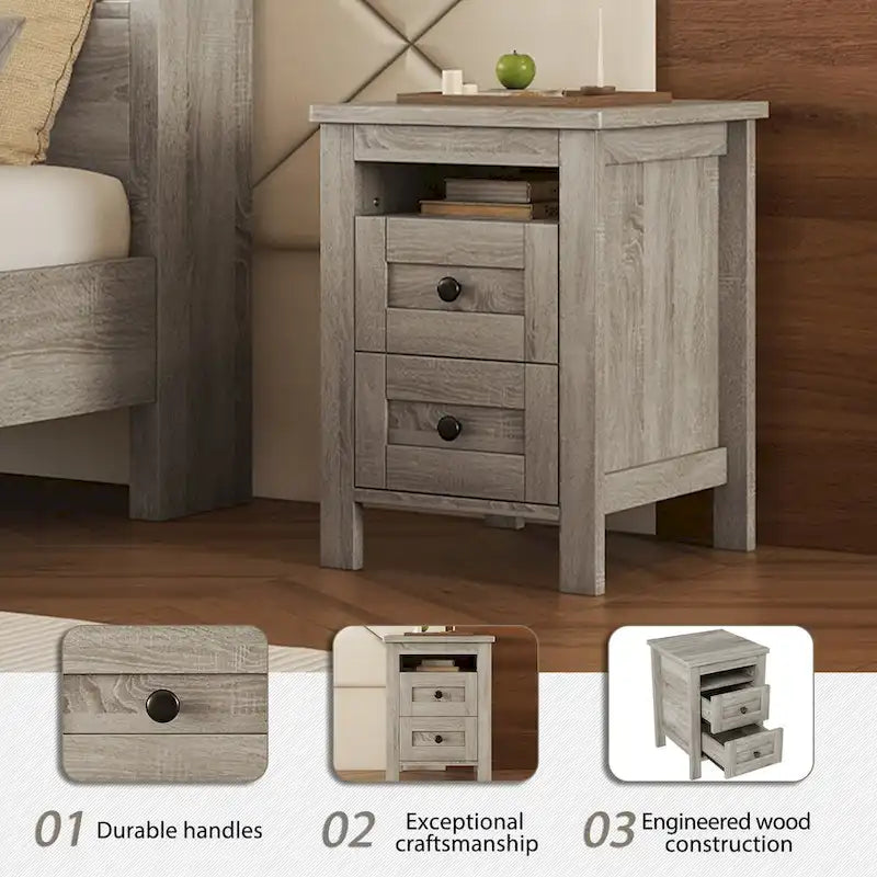 2-Drawer Farmhouse Wooden Storage Cabinet