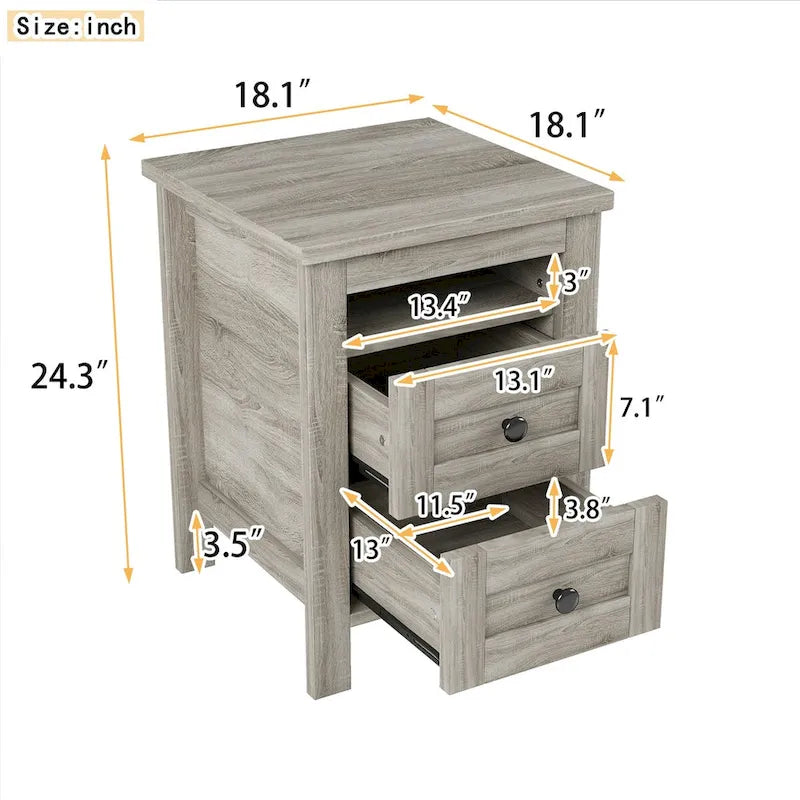 2-Drawer Farmhouse Wooden Storage Cabinet