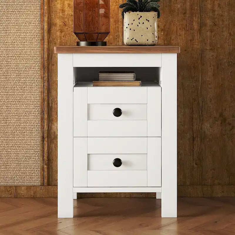 2-Drawer Farmhouse Wooden Storage Cabinet