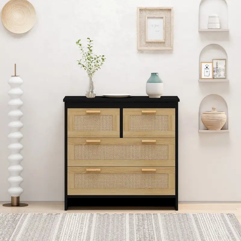 4 Drawers Rattan Cabinet for Bedroom