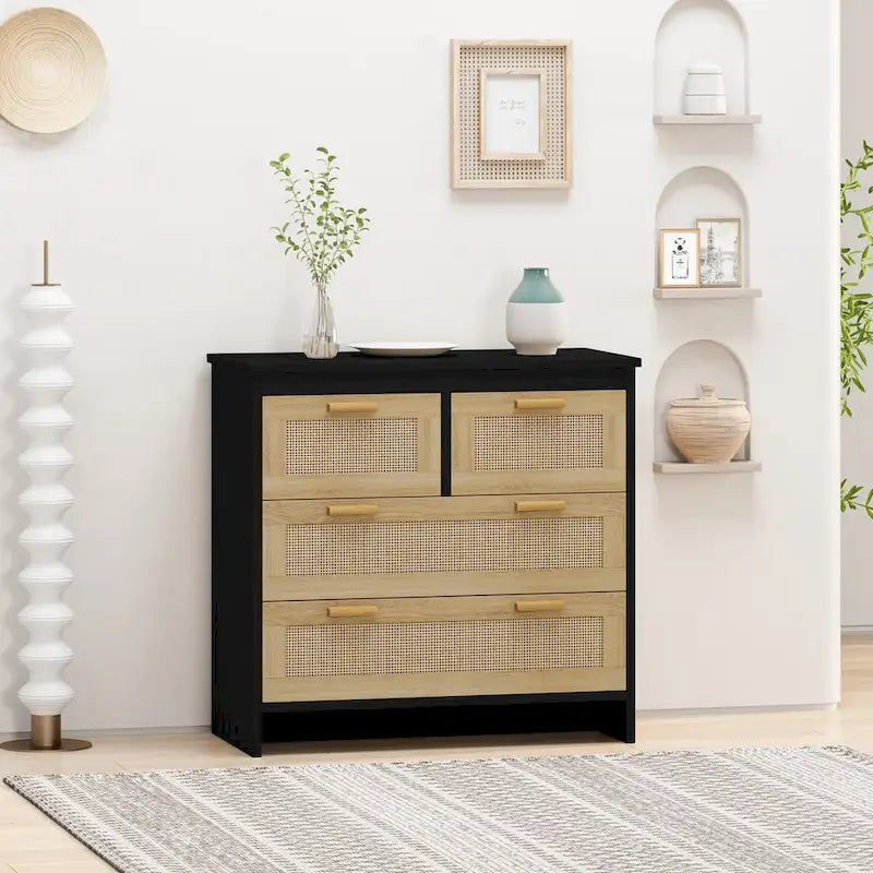 4 Drawers Rattan Cabinet for Bedroom