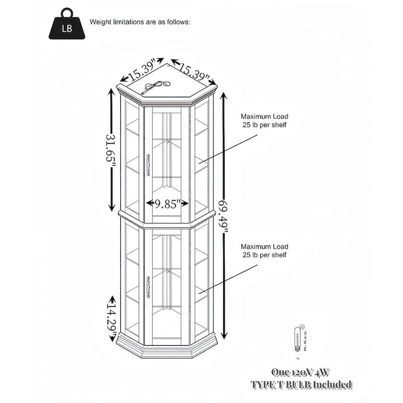 Glass Display Shelf Shelving Bar cabinet with Tempered Glass Door