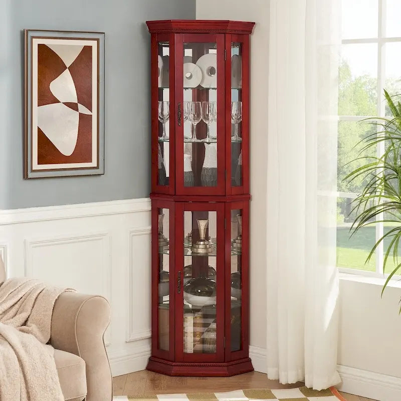 Glass Display Shelf Shelving Bar cabinet with Tempered Glass Door