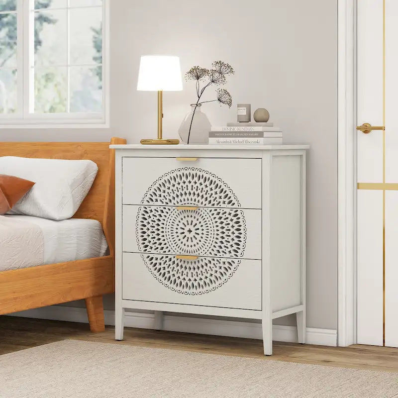 3 Drawer Cabinet with Hollow-Carved