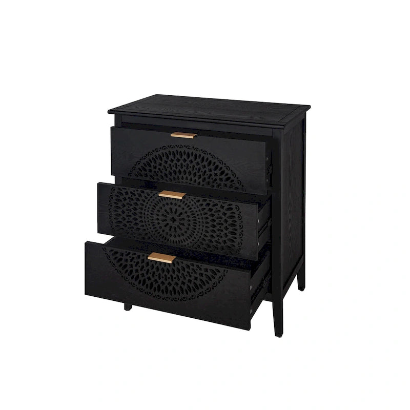 3 Drawer Cabinet with Hollow-Carved