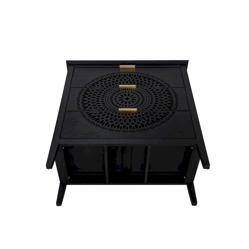 3 Drawer Cabinet with Hollow-Carved