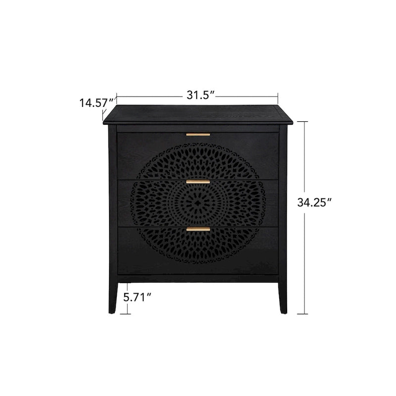 3 Drawer Cabinet with Hollow-Carved