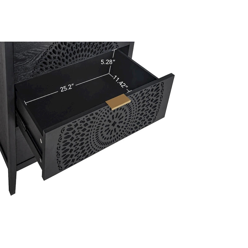 3 Drawer Cabinet with Hollow-Carved